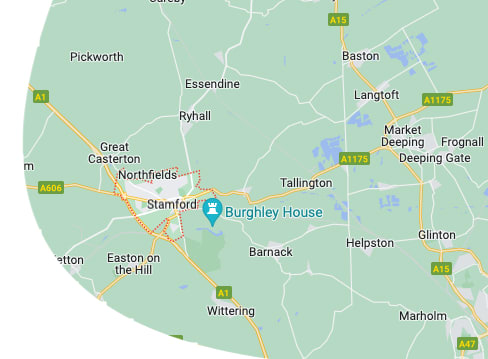 Map Showing The Delivery Are For Bouncy Castle Hire In Stamford