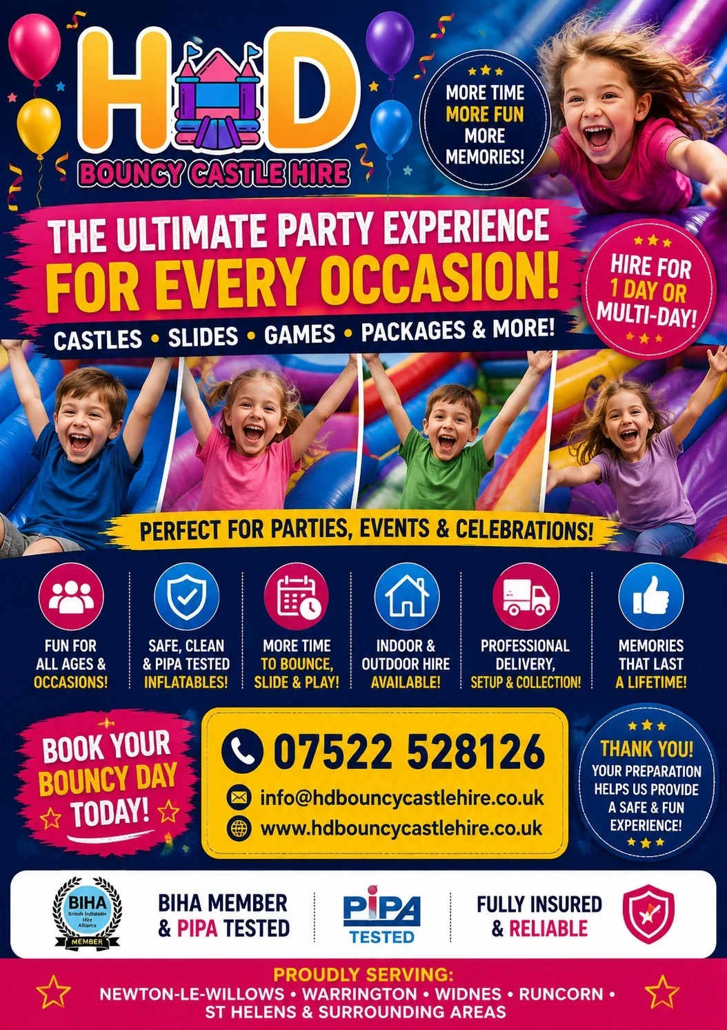 HD Bouncy Castle Hire Your premier destination for bouncy castle and inflatable games in Newton-Le-Willows, Widnes, Runcorn, Warrington, St Helens and surrounding areas