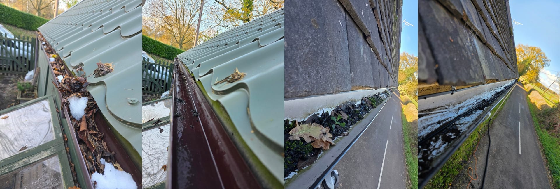 Blocked gutters before and after cleaning Telford