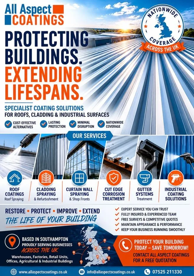 Roof spraying, Cladding Spraying, Cut edge corrosion treatment, Curtain walling spraying, Gutter systems