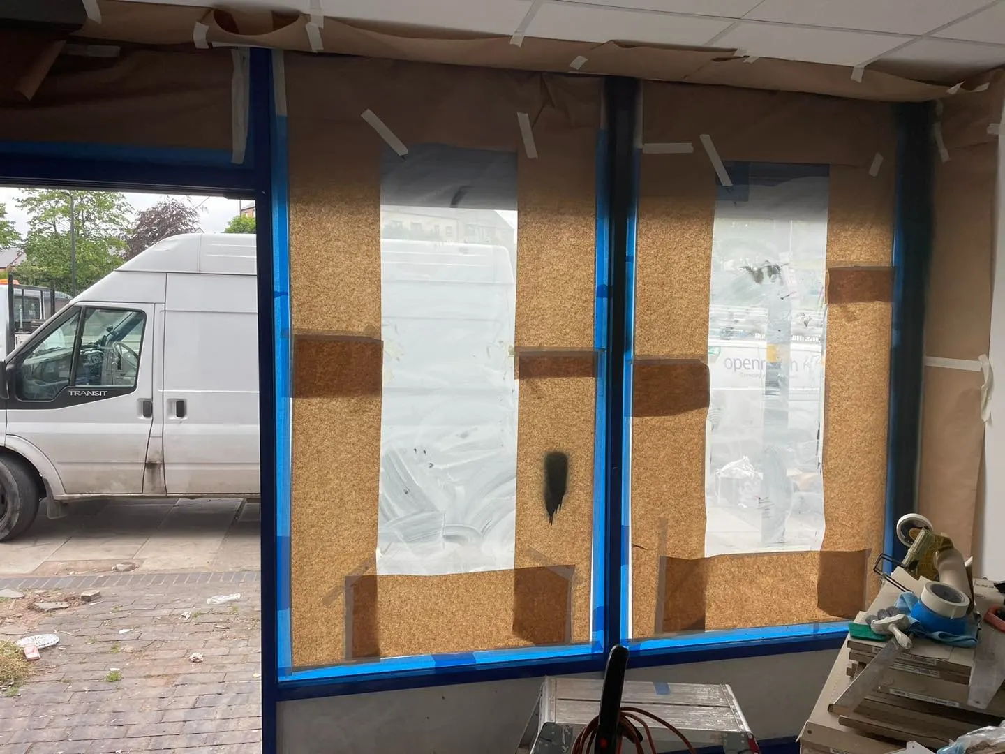 spraying shop fronts