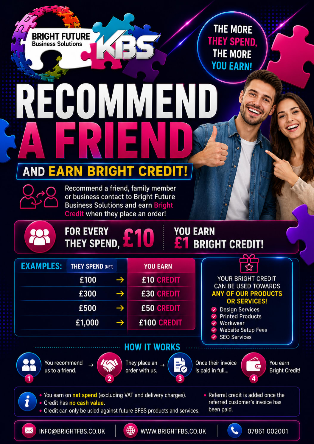 Recommend A Friend ...Earn yourself Bright Credit at the same time, for you to spend on our website