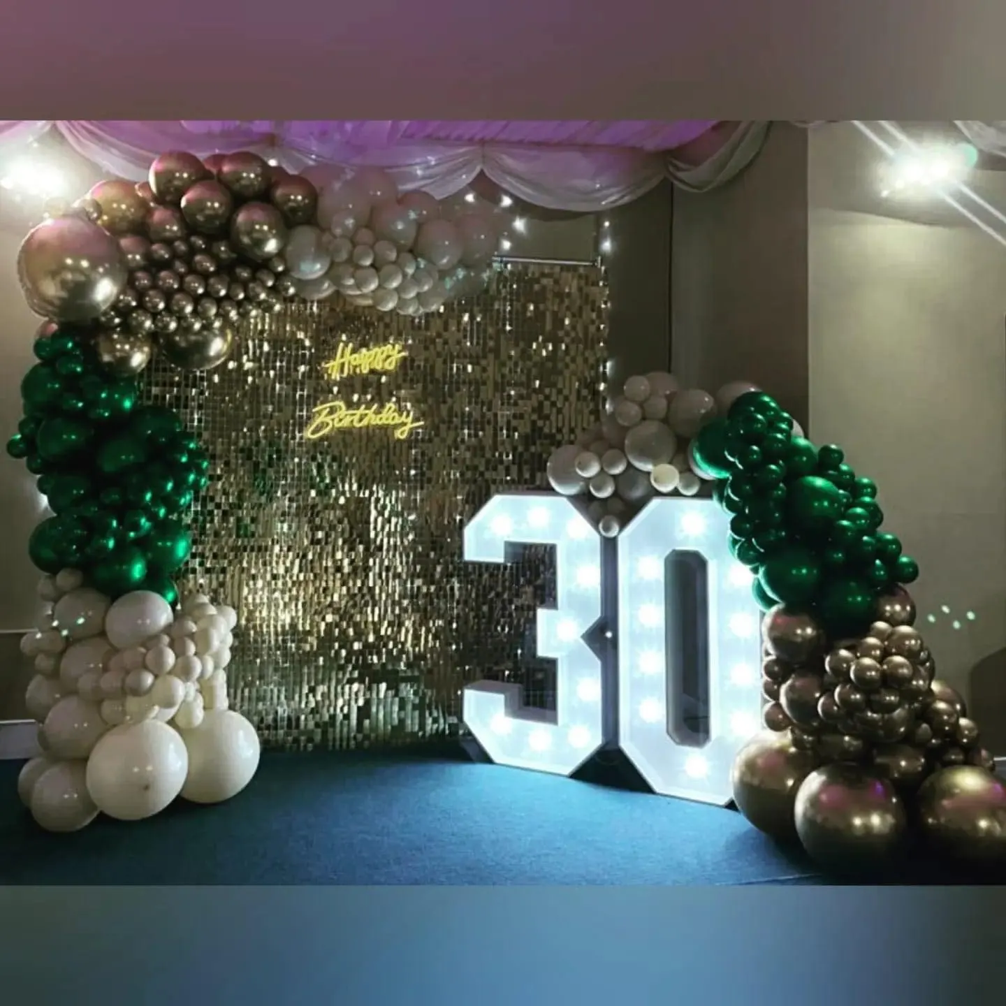 30th birthday party hire: Gold sequin wall in Kent