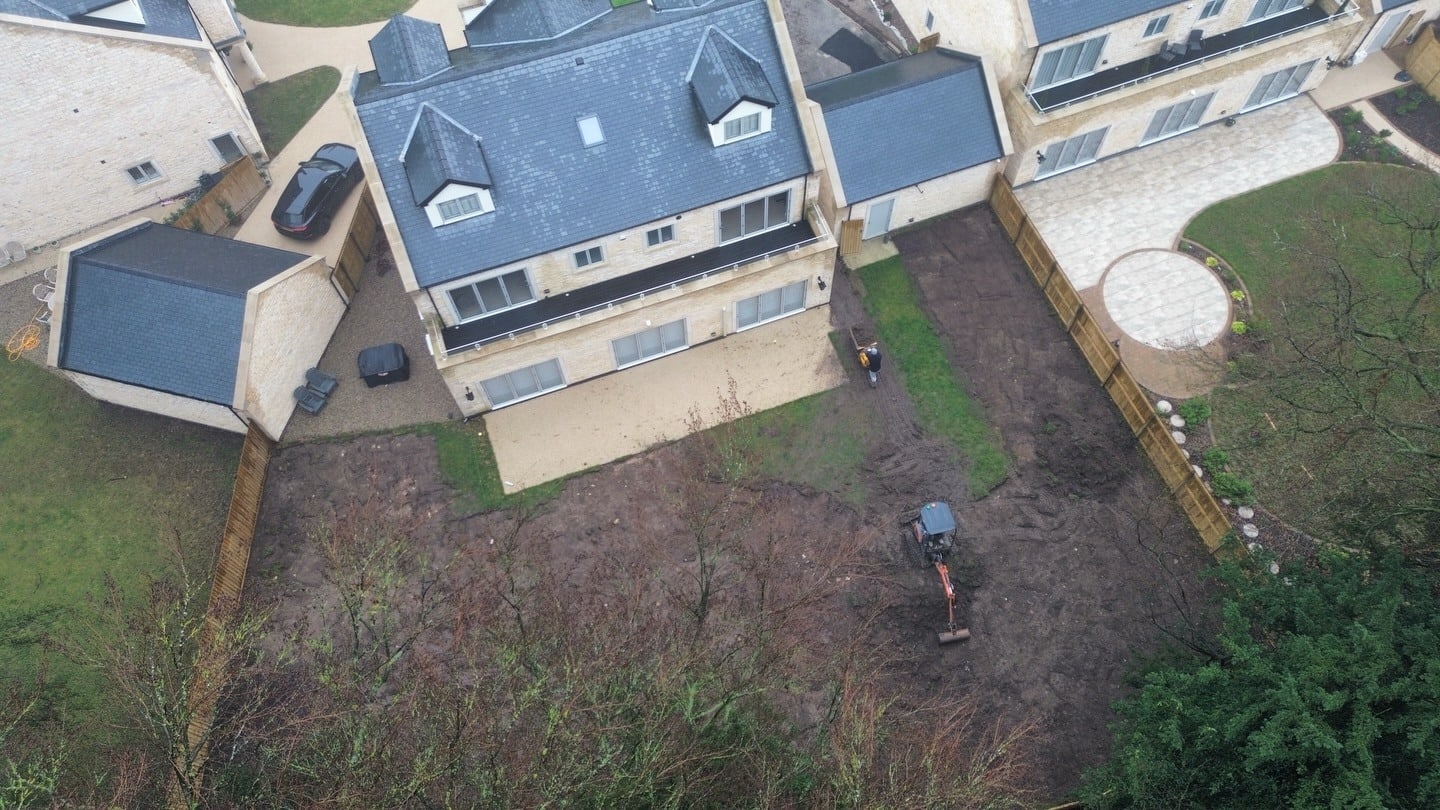 birds eye view of rear garden of Firbeck Hall house 