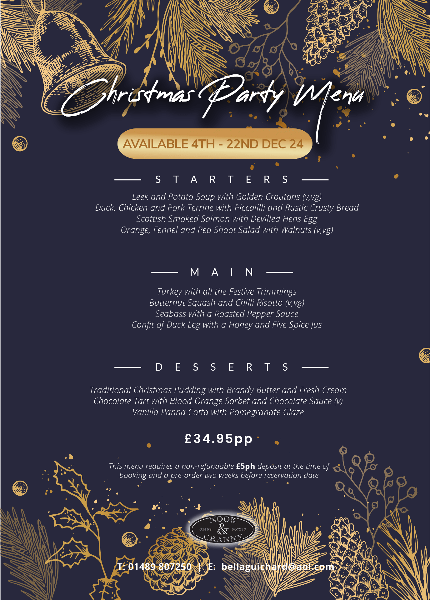 Christmas Party Menu - Nook and Cranny
