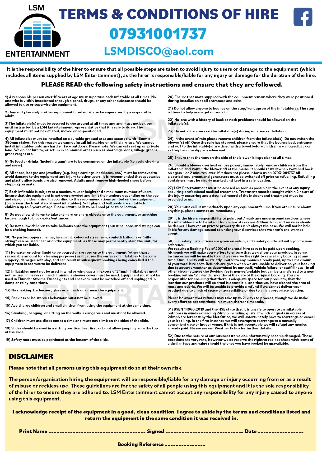 Terms and Conditions of Hire