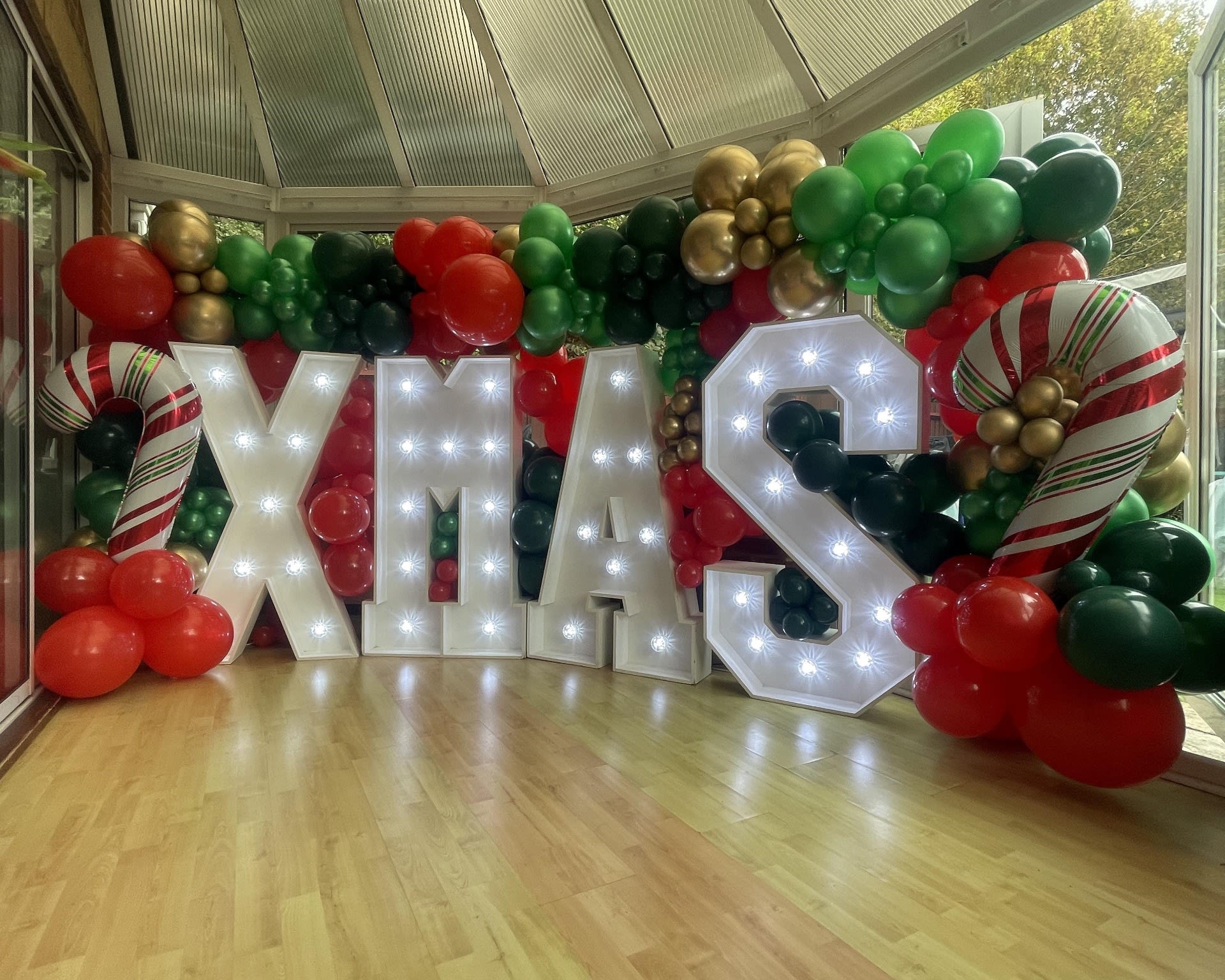 Festive balloon decorations and XMAS LED lights