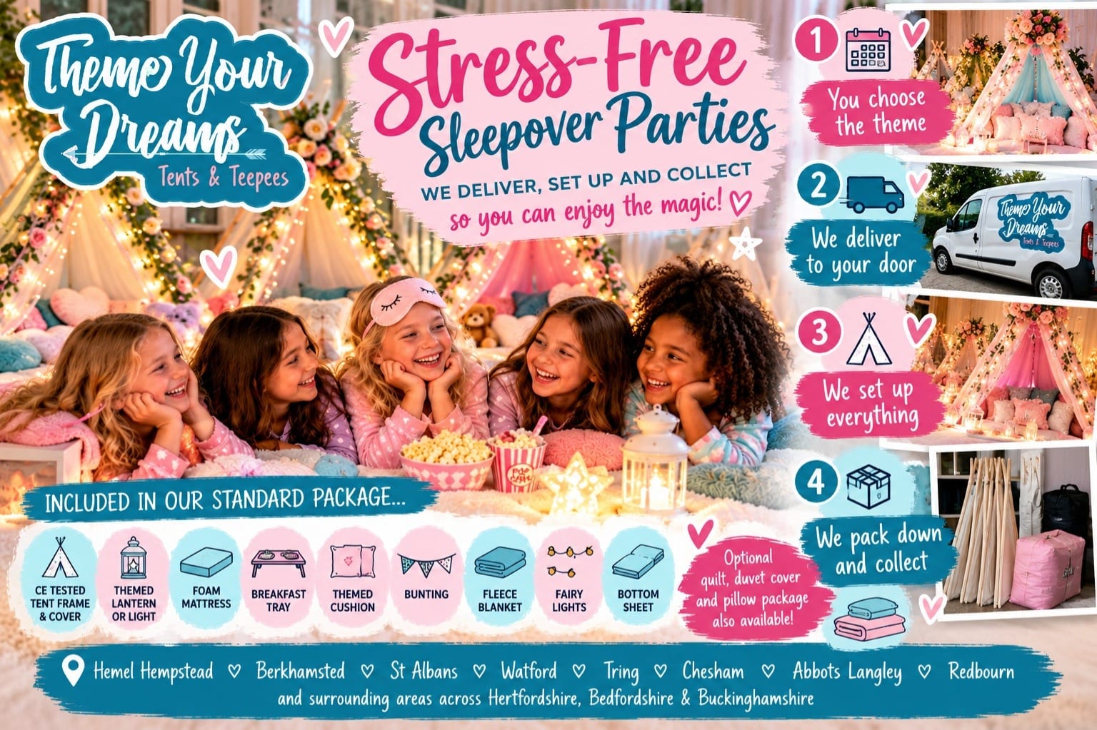 Stress-Free Sleepover Parties, We Deliver, Set Up, and Collect Stress-Free Sleepover Parties, We Deliver, Set Up, and Collect