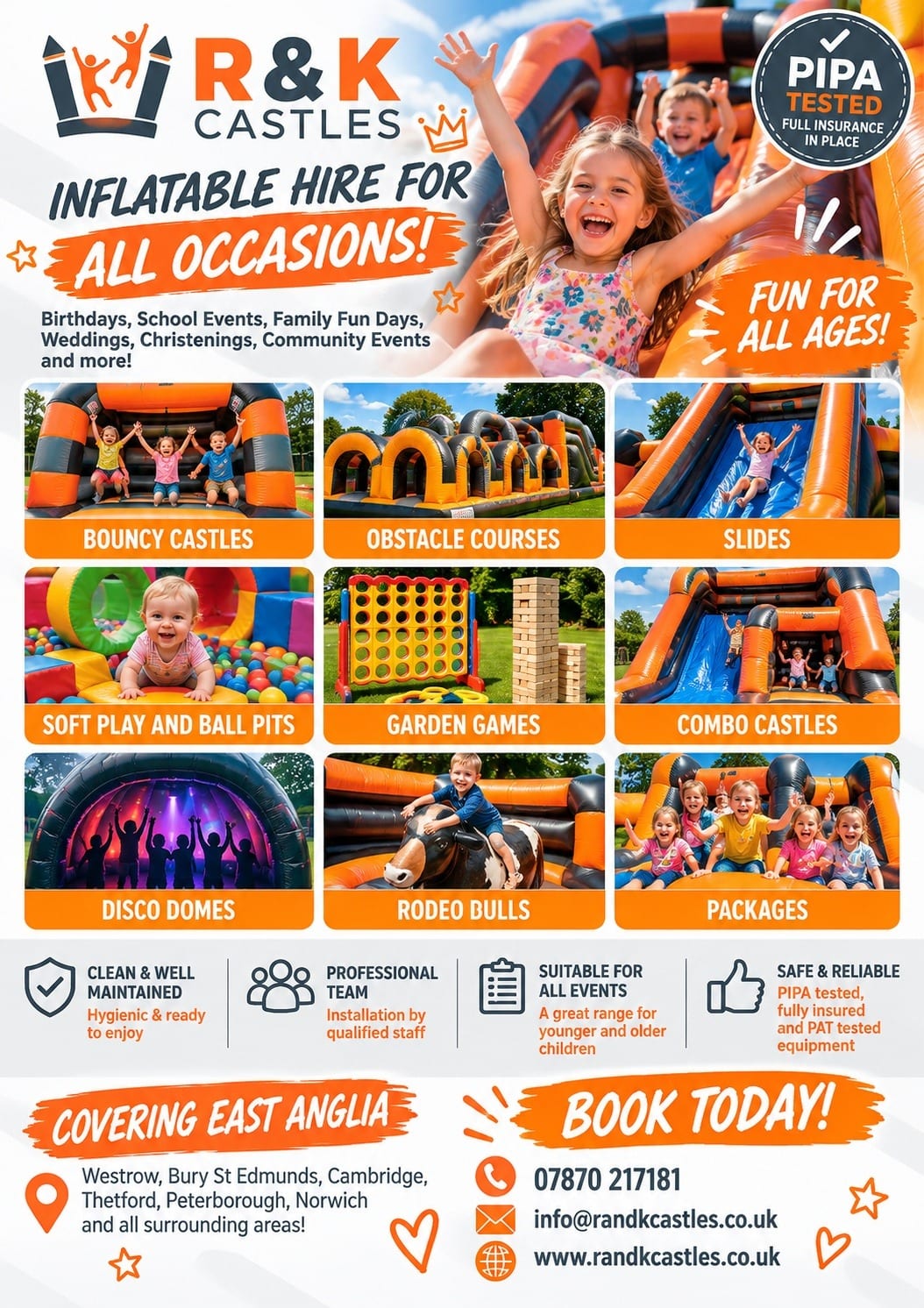 R And K Bouncy Castle Hire, Castles Westrow, Bury St Edmunds, Cambridge, Thetford, Peterborough, Norwich, and All Other Local Areas Of East Anglia