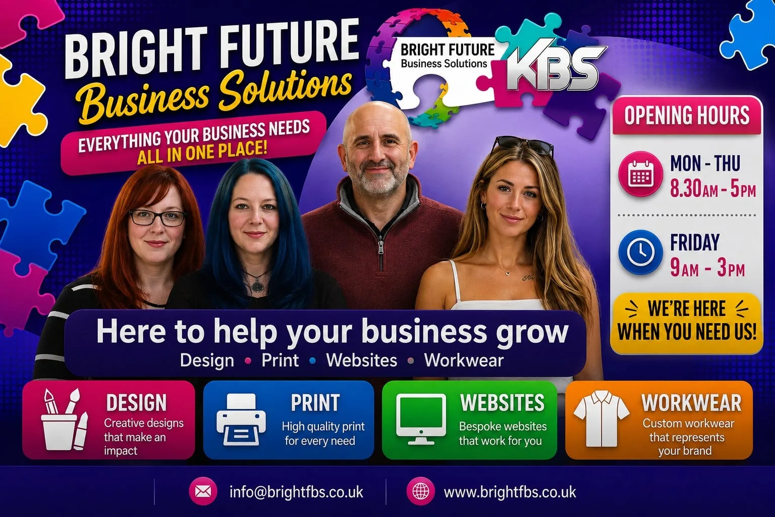 Bright Future Business Solutions Business Cards, Leaflets, Pop Up Banners, Pvc Banners, Logo Design, Duplicate Pads, Stickers, and so much more - based in Southampton, Hampshire. Bright Future Business Solutions Business Cards, Leaflets, Pop Up Banners, Pvc Banners, Logo Design, Duplicate Pads, Stickers, and so much more - based in Southampton, Hampshire.