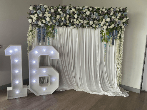 Flower Wall and LED Numbers Hire for 16th Birthday