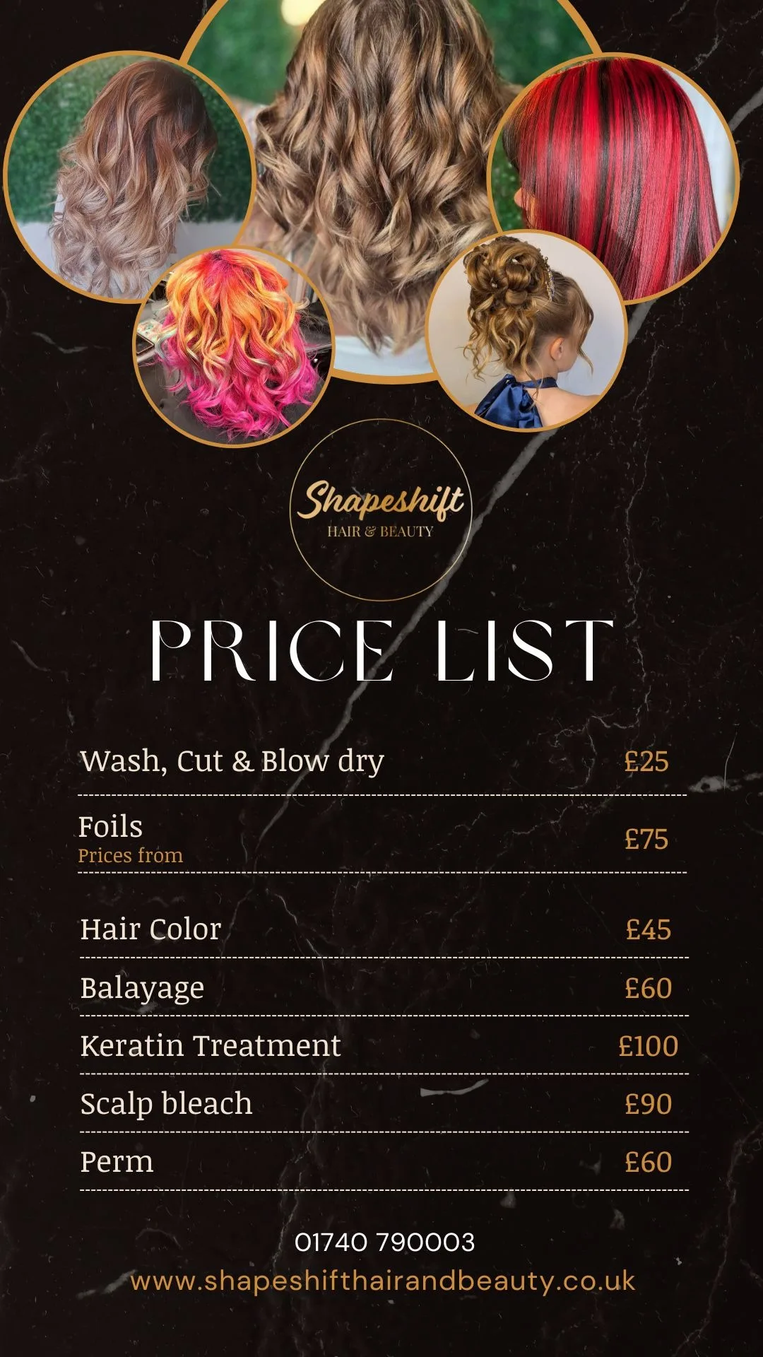 Salon price list