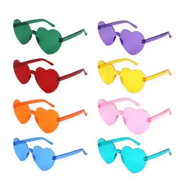 Pack Of 8 Assorted Colour Heart Glasses