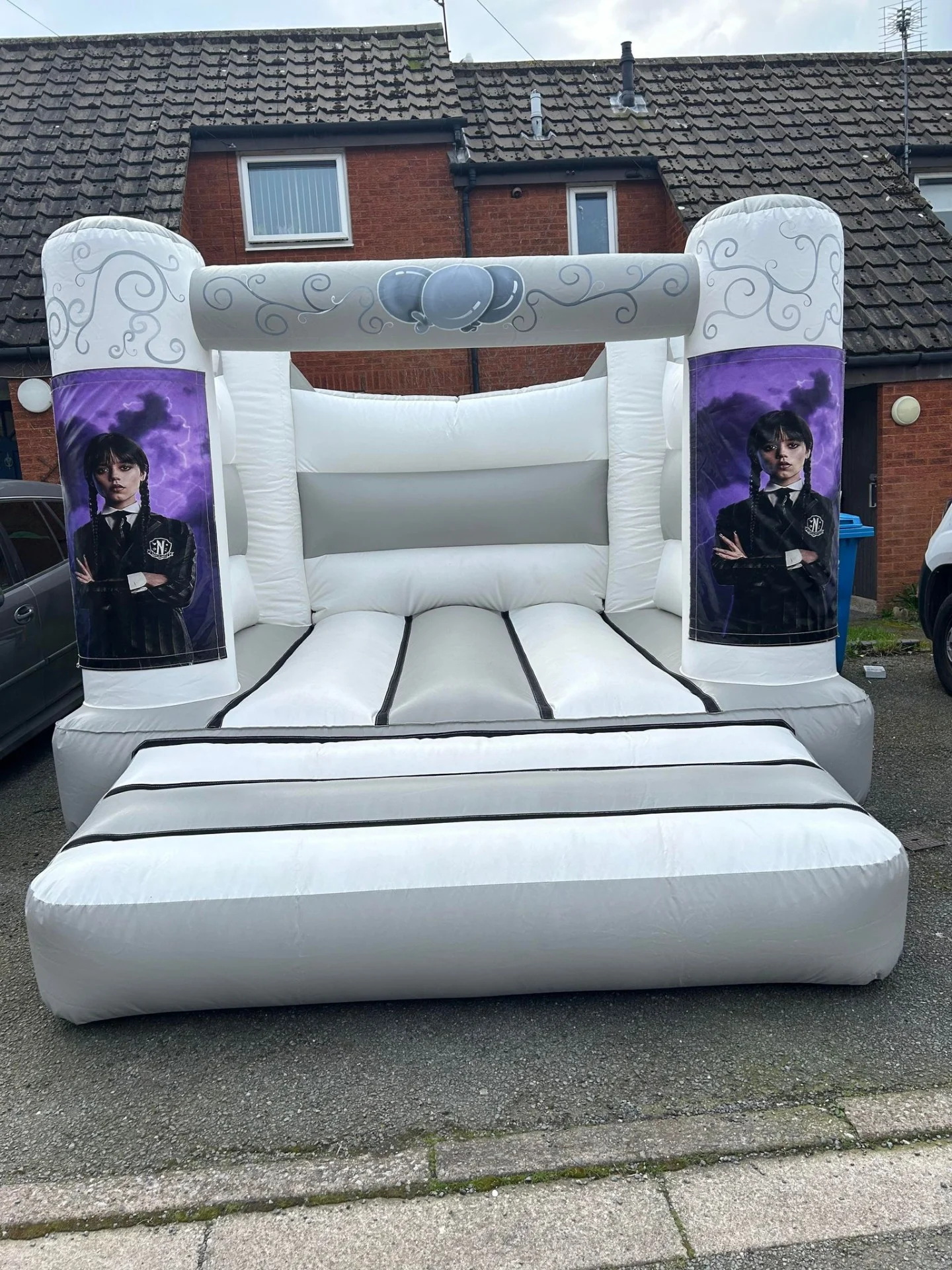 Wednesday Grey White H Frame Bouncy Castle For Hire Denbighshire ...