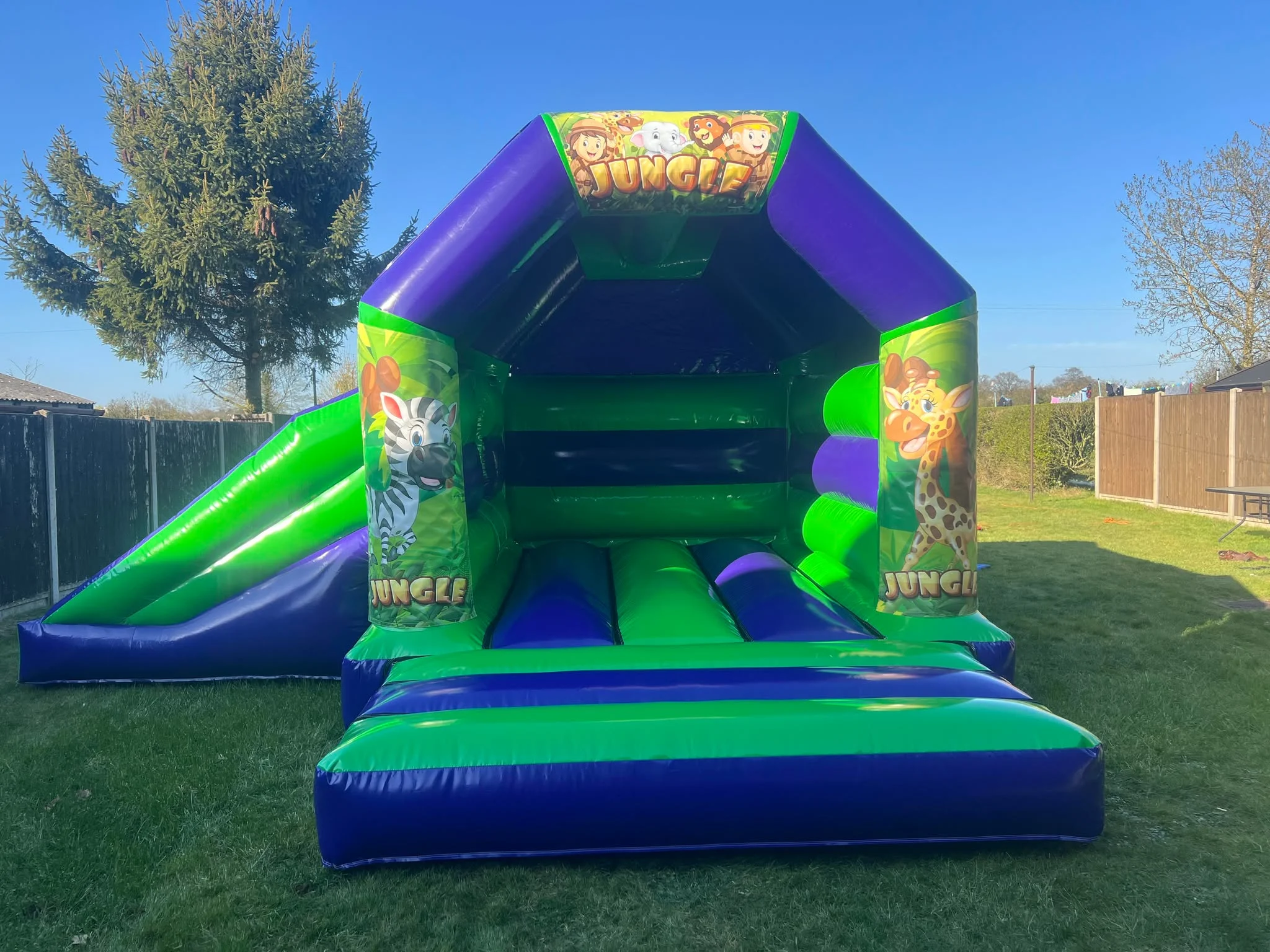 Jungle Themed Green And Purple Castle With Side Slide - Inflata-fun ...