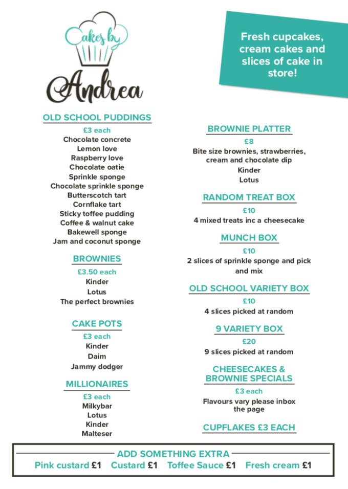Price List Cakes by Andrea