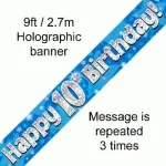 Blue Numbered Birthday 9ft/2.7m Holographic Banner