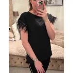 Black Feather Sleeve T-shirt