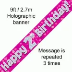 Pink Numbered Birthday 9ft/2.7m Holographic Banner