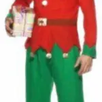 Mens Elf Costume, Pants Top And Hat - Medium