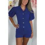 Puff Sleeve Button Top And Shorts Lounge Set