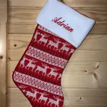 Christmas Stocking Red Intarsia Reindeer