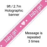 Pink Baby Girl 9ft/2.7m Holographic Banner