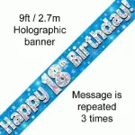 Blue Numbered Birthday 9ft/2.7m Holographic Banner