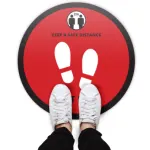 Round Floor Safety Stickers Covid 19 Red