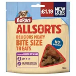 Bakers Allsorts Delicious Bite Size Treats Flavoured With Chicken Beef And Lamb 98g
