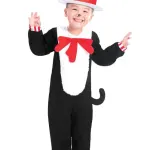 Cat In The Hat Jumpsuit, Hat And Tail Kids Fancy Dress Costume