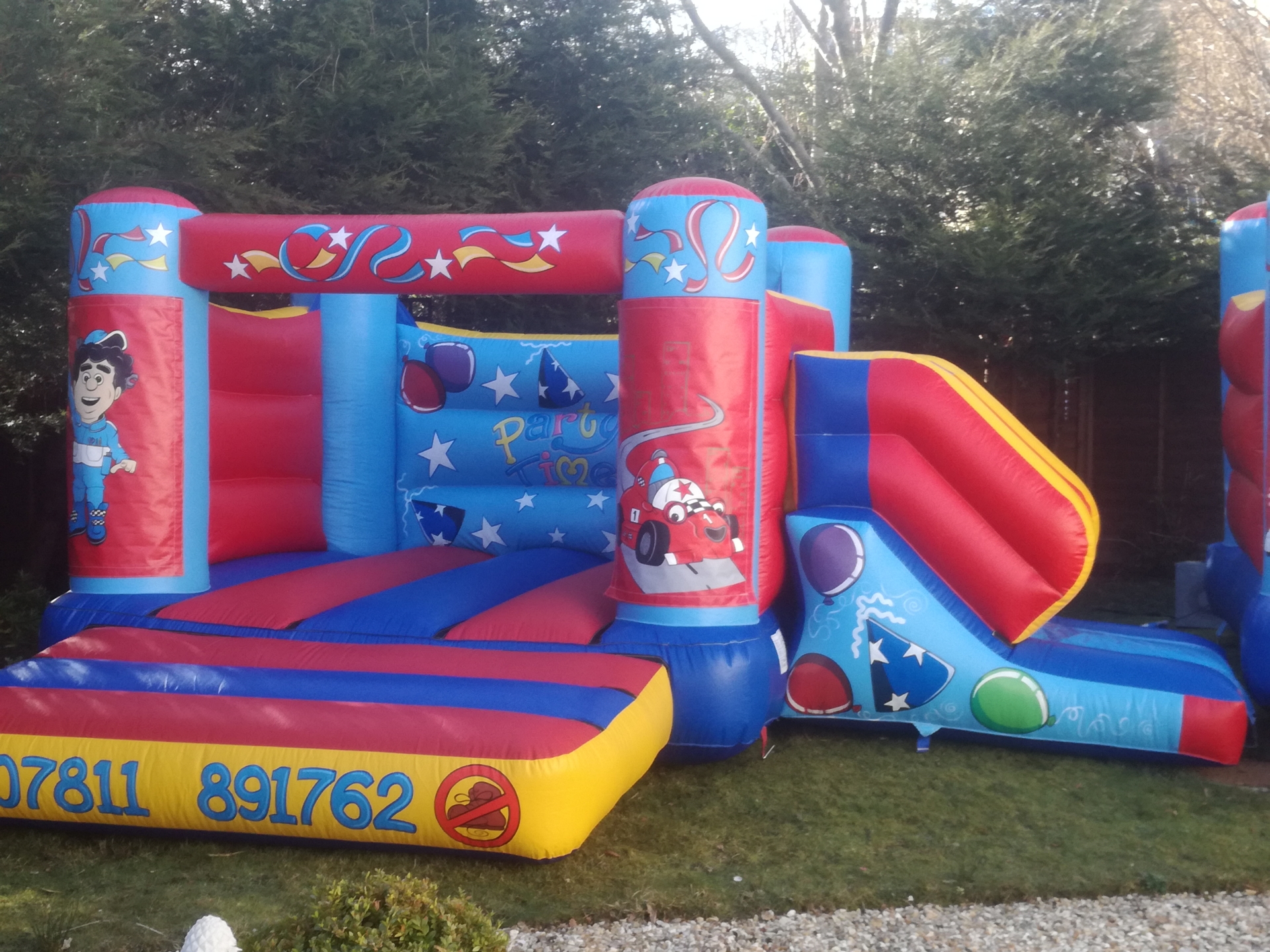 Blue Roary The Racing Car Castle/slide - Acm Entertainments, Bouncy