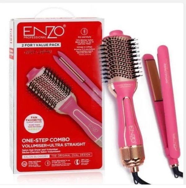 Enzo Pack 2en1 Brosse & Lisseur ionique en céramique professionnelle