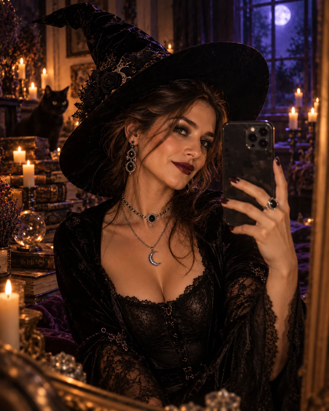 Victorian Witch Moonlight Fantasy Portrait Prompt | Dark Sorceress Gothic Mansion AI Photo Editing Prompt (3)