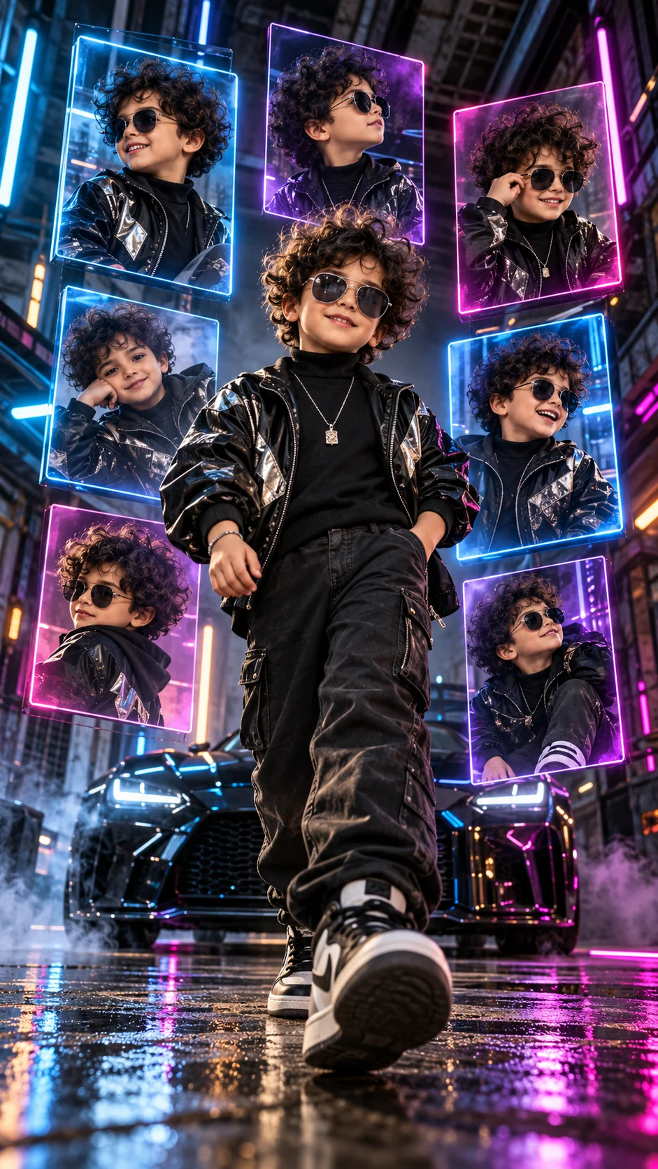 Futuristic Cyberpunk Kids AI Photo Editing Prompt (2)