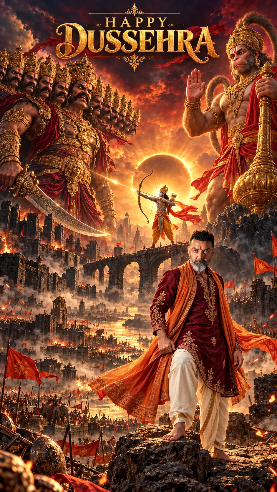 Happy Dussehra Mythological Movie Poster AI Photo Prompt (2)