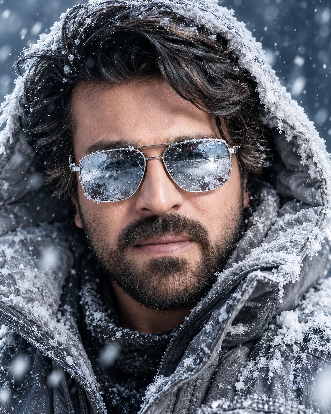 Icy Winter Hood Portrait AI Prompt | Realistic Snow and Frost Photography