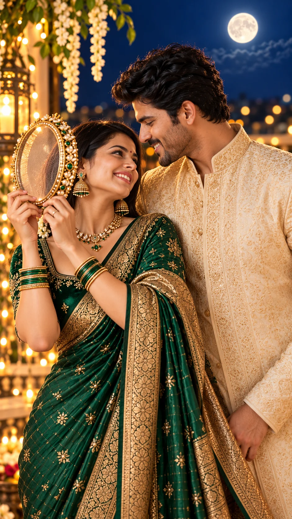 Romantic Karwa Chauth Couple Portrait AI Prompt (2)
