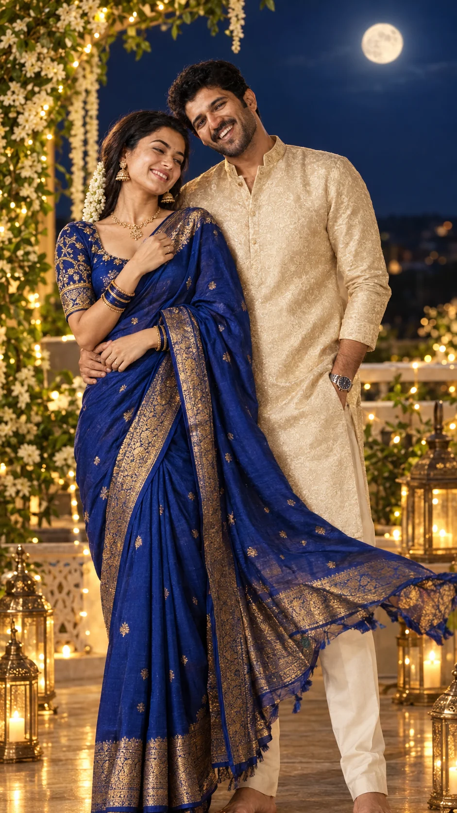 Romantic Karwa Chauth Couple Portrait AI Prompt (3)