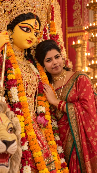 Divine Durga Puja Portrait | Traditional Bengali Festive AI Prompt