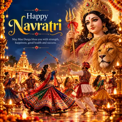 AI IMAGE PROMPT: HAPPY NAVRATRI FESTIVAL GREETING POSTER | 8K ULTRA HD