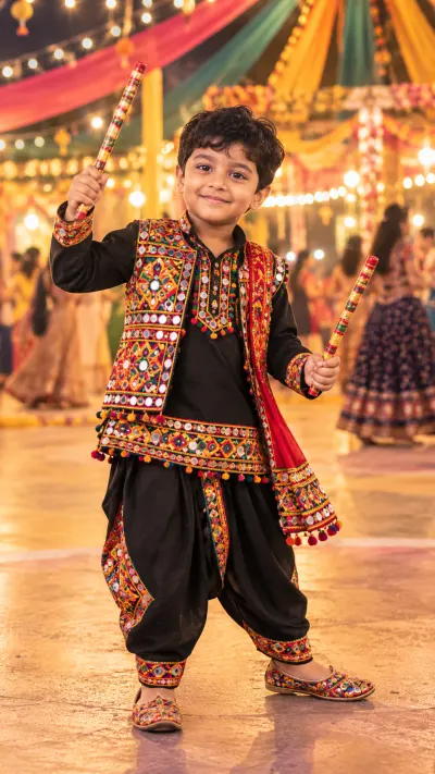 Cute Kids Garba Dandiya Photo Editing Prompt