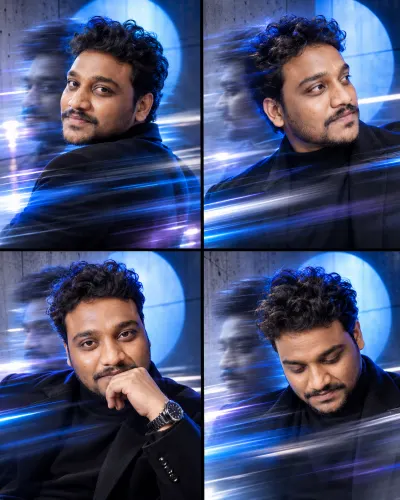 Blue Motion Blur Portrait Collage AI Prompt