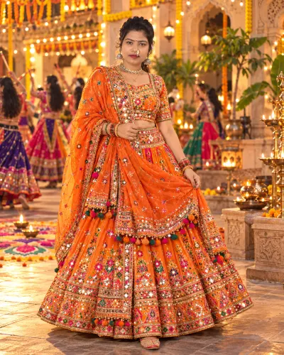 Navratri Day 1 Orange Outfit AI Photo Edit | Orange Chaniya Choli Garba Look AI Prompt