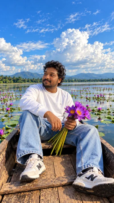 Purple Water Lily Lake Photoshoot AI Photo Edit