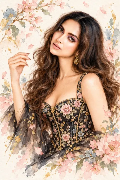Luxury Watercolor Fashion Portrait AI Photo Edit Prompt