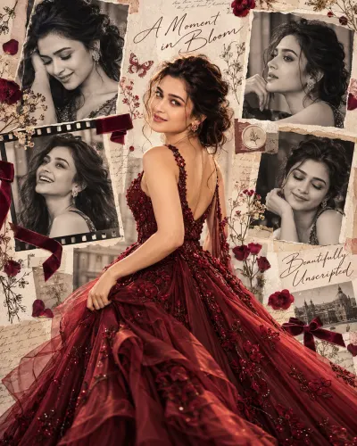Burgundy Gown AI Photo Editing Prompt for Girls | Wine Red Dress Aesthetic Photo Collage Prompt