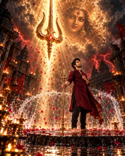 Maa Durga Divine Trishul Cinematic Photo Editing Prompt