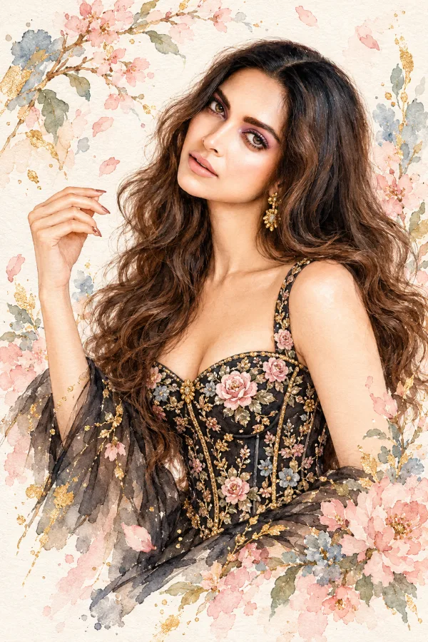 Luxury Watercolor Fashion Portrait AI Photo Edit Prompt