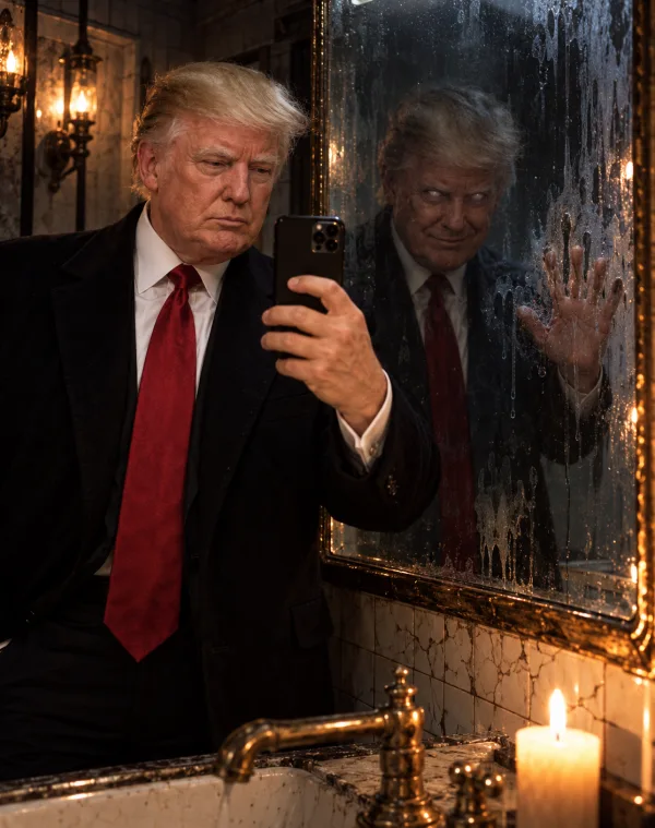 Haunted Mirror Selfie Horror AI Photo Prompt | Paranormal Reflection Gothic Bathroom Photo Editing Prompt